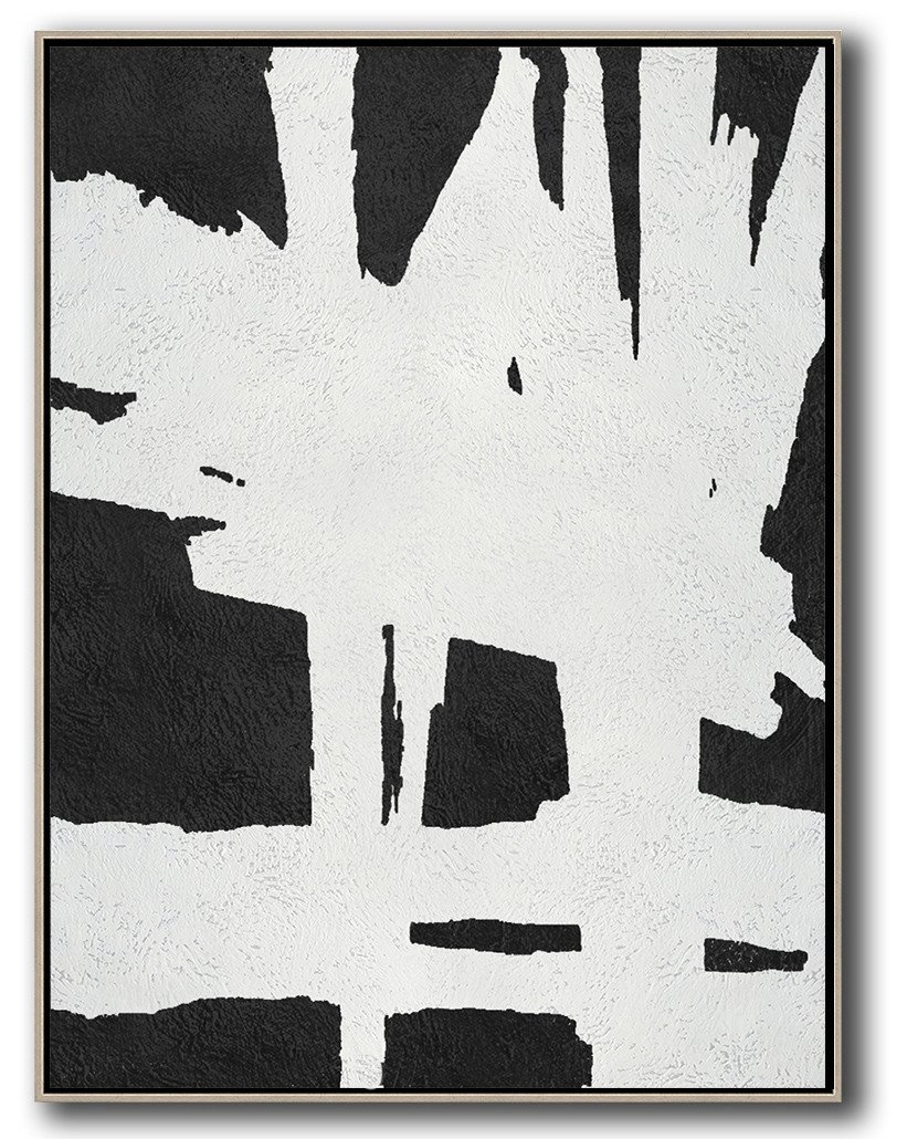 Modern Art,Black And White Minimal Painting On Canvas - Modern Living Room Decor